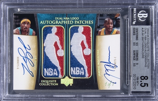2004-05 UD "Exquisite Collection" Dual NBA Logo Autographs #JRJM JR Smith/Jamaal Magloire Dual Logoman Card (#1/1) - BGS NM-MT+ 8.5/BGS 9